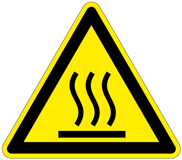 Pictogram warm oppervlak, geel zwart, driehoek, iso 7010, w017